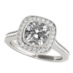 Round & Cushion Old Cut Real Natural Earth Mined Diamond Halo Ring With Accents 6 Carats