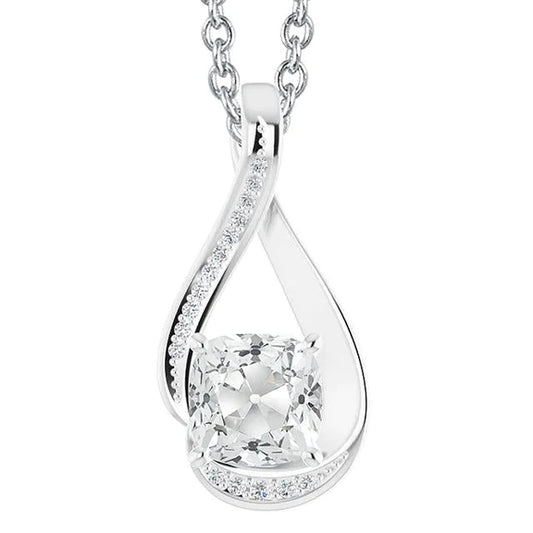 Round & Cushion Old Cut Real Diamond Pendant White Gold Slide 5 Carats