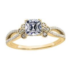 Round & Cushion Old Miner Real Natural Earth Mined Diamond Ring Split Shank Yellow Gold 4 Carats