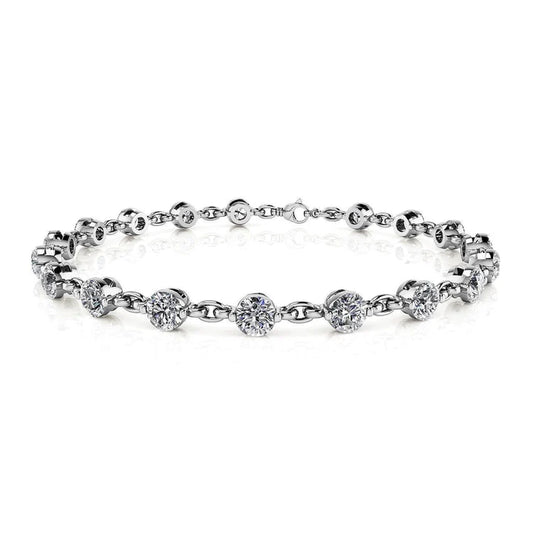 Round Cut 5 Carats Sparkling Lab Grown Diamonds Link Bracelet White Gold 14K