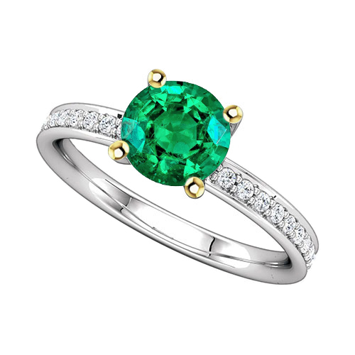 Round Cut Emerald ring in 14 Karat Two Tone Gold – main view