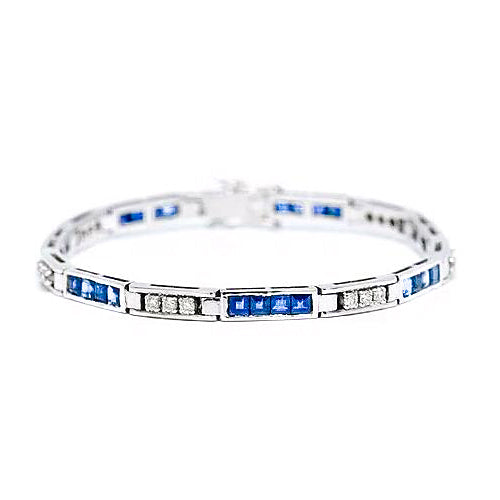 Round Diamond & Princess Sapphire Tennis Bracelet