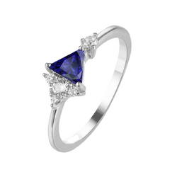 Round Natural Earth Mined Diamond & Trillion Sapphire Ring Gemstone Jewelry