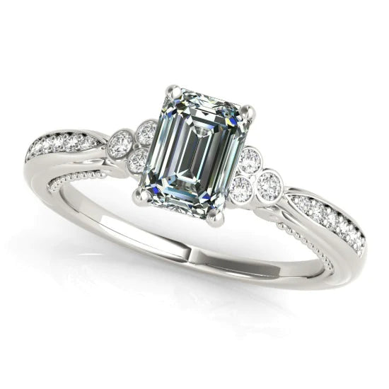 Round & Emerald Real Diamond Wedding Lady’s Ring 14K Gold 4.50 Carats