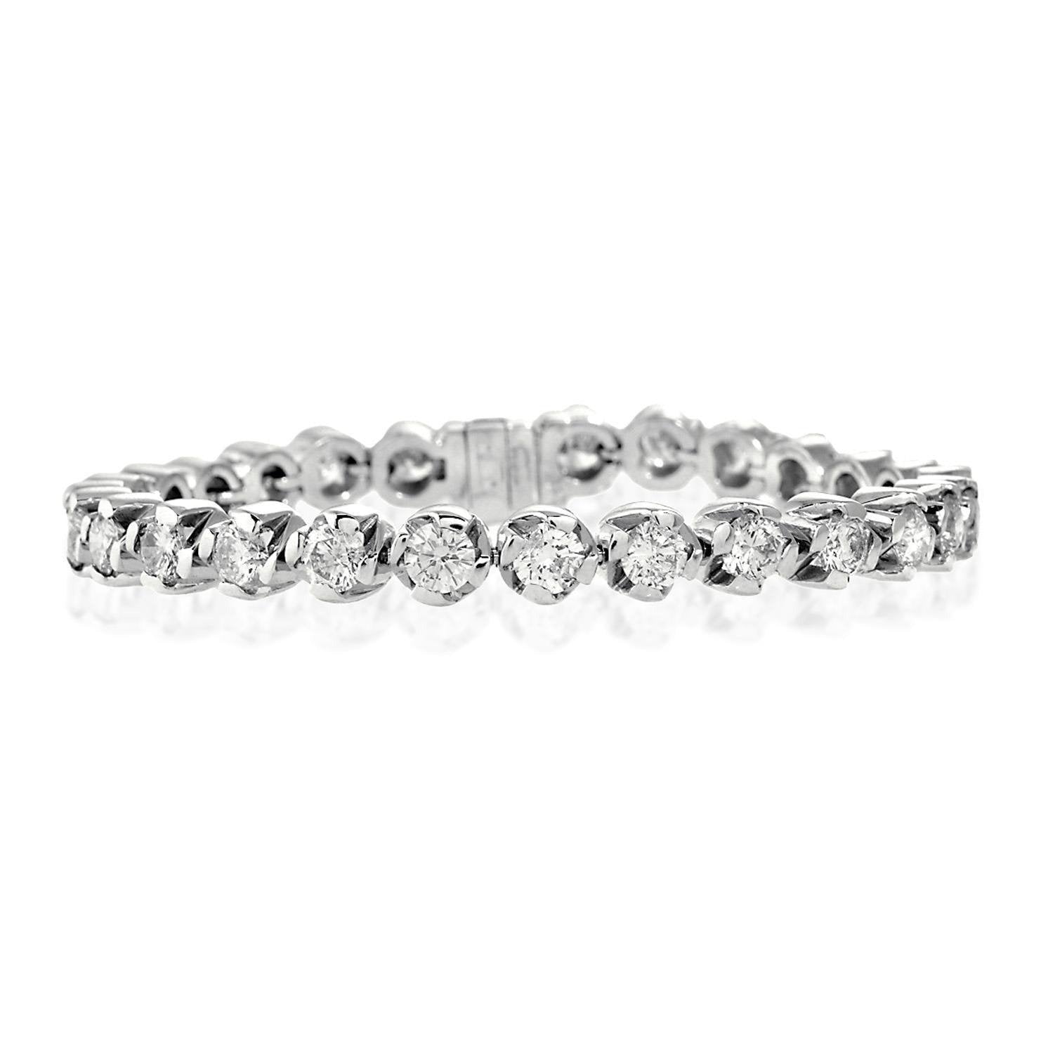 Round Genuine Brilliant Cut Lab Grown Diamond Ladies Tennis Bracelet White Gold 6.75 Ct.