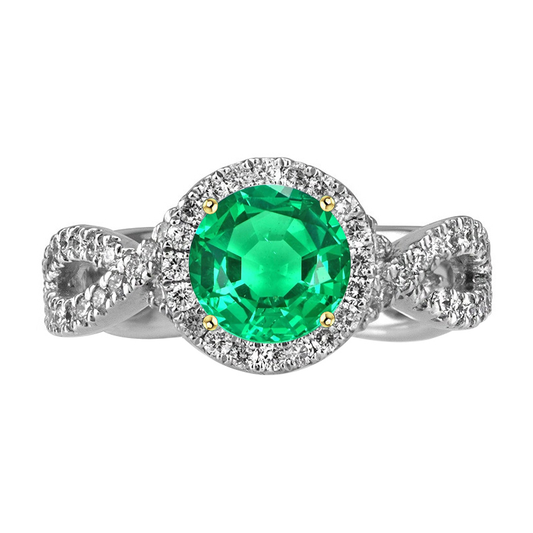 Round Cut Emerald ring in 14 Karat Two Tone Gold – main view
