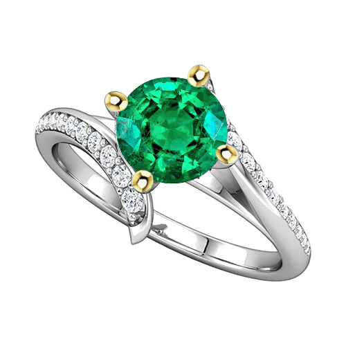 Genuine Emerald Precious Stone Ring 2 ct Two-Tone 14K Gold – main view