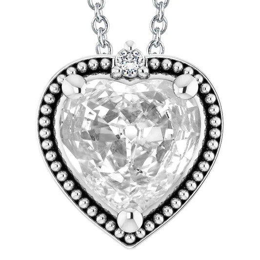 Round & Heart Old Mine Cut Real Diamond Pendant 5.50 Carats White Gold 14K