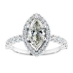 Round & Marquise Old Cut Real Natural Earth Mined Diamond Halo Ring 6 Prong Set 6.25 Carats