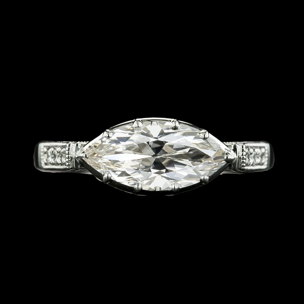 Round & Marquise Old Cut Real Diamond Ring 14K Gold Jewelry 5.50 Carats
