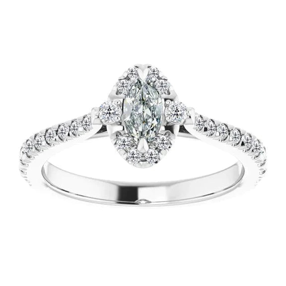 Round & Marquise Old Mine Cut Natural Diamond Ring With Accents 4 Carats