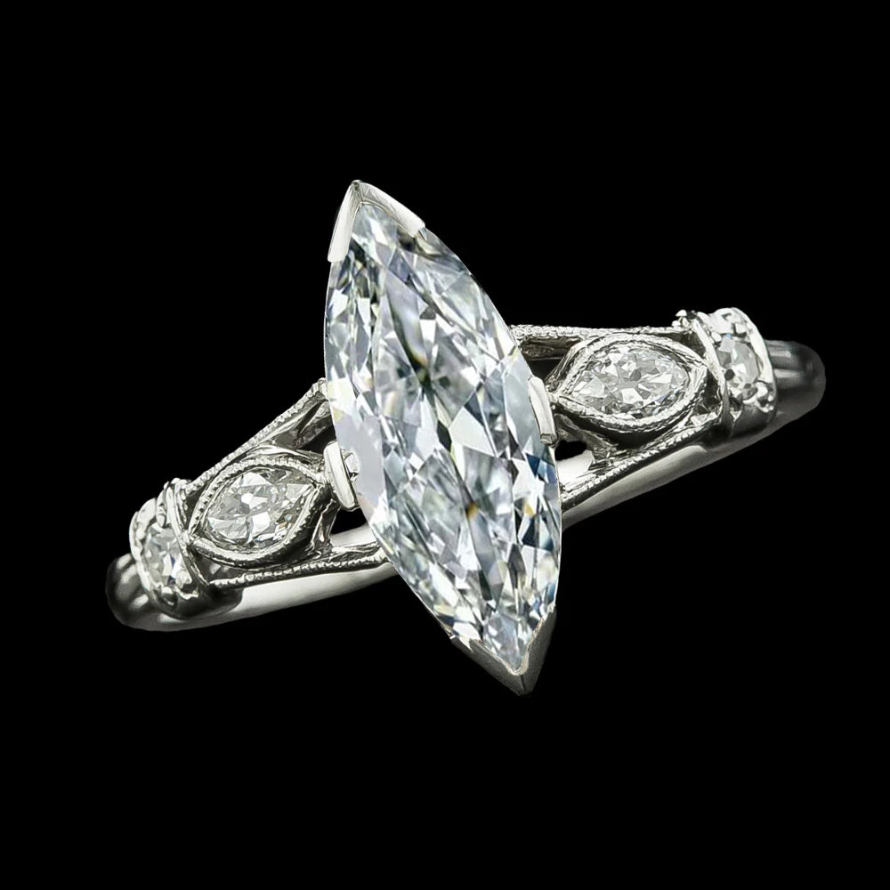 Round & Marquise Old Miner Real Diamond Ring 5 Stone 5.50 Carats