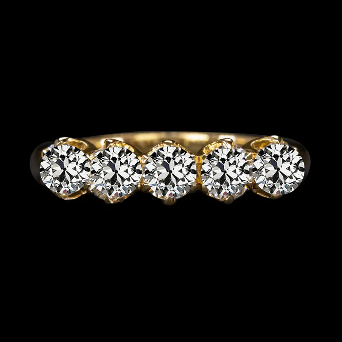 Round Old Mine Cut Lab Grown Diamond Anniversary Band 5 carats Yellow Gold
