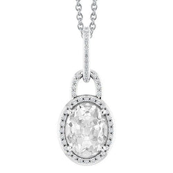 Round & Oval Old Cut Halo Genuine Diamond Pendant With Chain 4.50 Carats