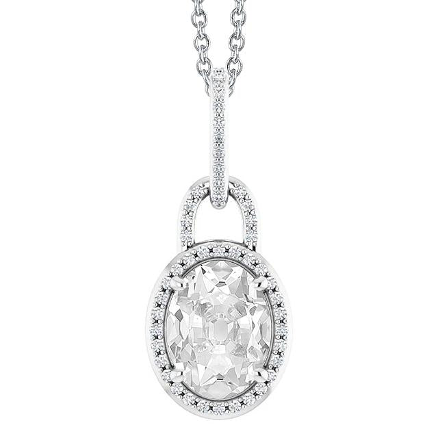 Round & Oval Old Cut Halo Genuine Diamond Pendant With Chain 4.50 Carats