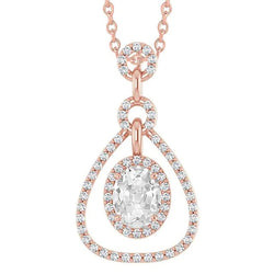 Round & Oval Old Cut Halo Natural Diamond Pendant Rose Gold 4 Carats