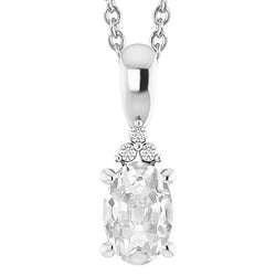 Round & Oval Old Cut Real Diamond Pendant With Bail 5 Carats White Gold 14K