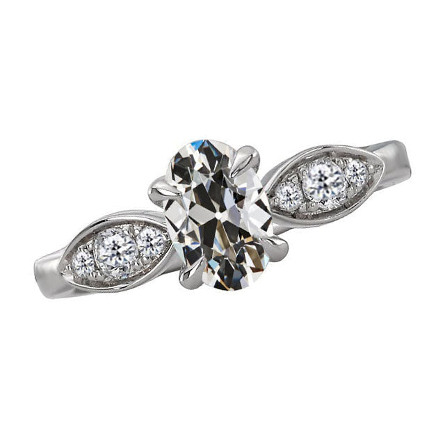 Brilliant Diamond Old Mine Cut Anniversary Ring in 14K White Gold – main view