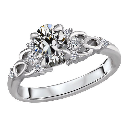 Old Mine Cut Fine Diamond ring in 14 Karat White Gold – main view