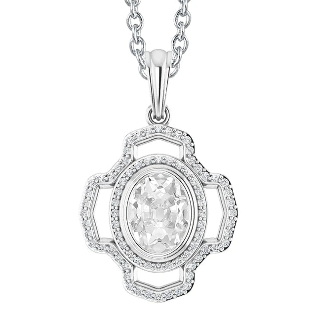 Round & Oval Old Mine Cut Halo Real Diamond Pendant Bezel Set 3.75 Carats