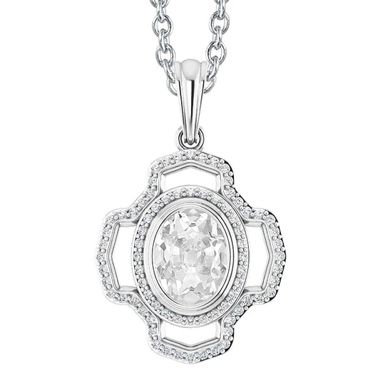 Round & Oval Old Mine Cut Halo Real Diamond Pendant Bezel Set 3.75 Carats