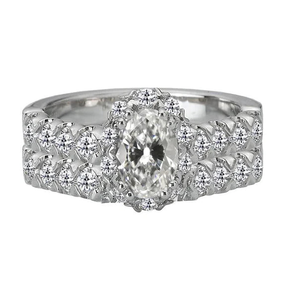 Round & Oval Old Mine Cut Natural Diamond Ring Double Row Accents 8 Carats