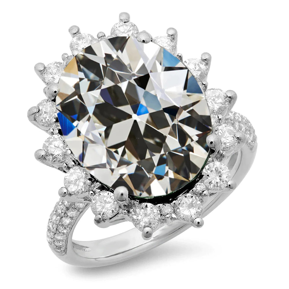 Round & Oval Old Mine Cut Real Diamond Halo Ring Flower Style 11 Carats
