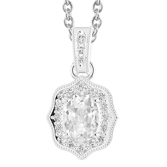 Round & Oval Old Miner Halo Real Diamond Pendant 4.50 Carats White Gold 14K