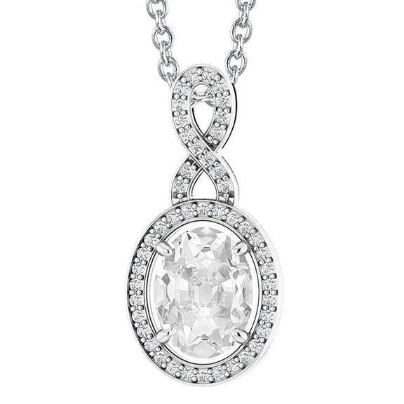 Round & Oval Old Miner Real Diamond Pendant Prong Set White Gold 5 Carats