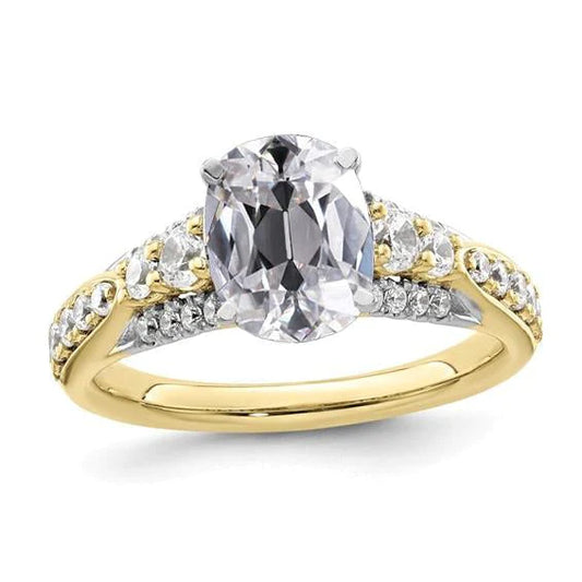 Round & Oval Old Miner Real Diamond Ring With Accents 5.50 Carats Two Tone