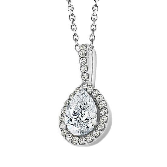 Round & Pear Natural Diamond Pendant Necklace Without Chain 1.75 Carat WG 14K