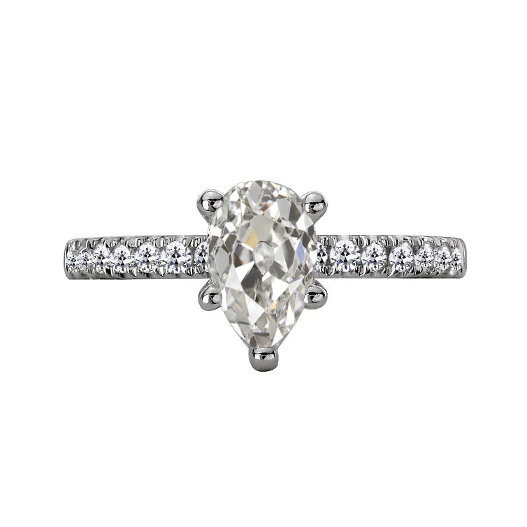 Round & Pear Old Cut Real Diamond Anniversary Ring 5 Prong Set 4 Carats