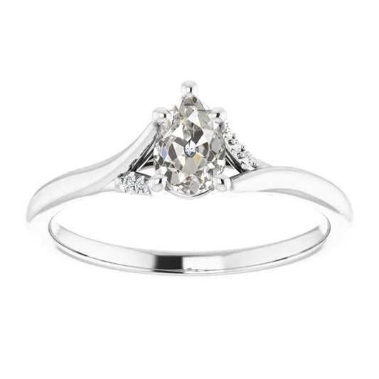 Round & Pear Old Cut Real Diamond Ring Split Shank 2 Carats