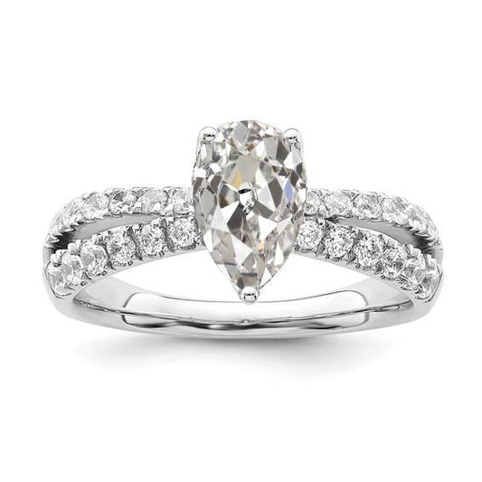 Round & Pear Old Cut Real Diamond Wedding Ring Split Pave Set 4.50 Carats