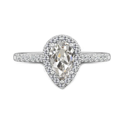 Round & Pear Old Mine Cut Genuine Natural Earth Mined Diamond Halo Wedding Ring 4 Carats