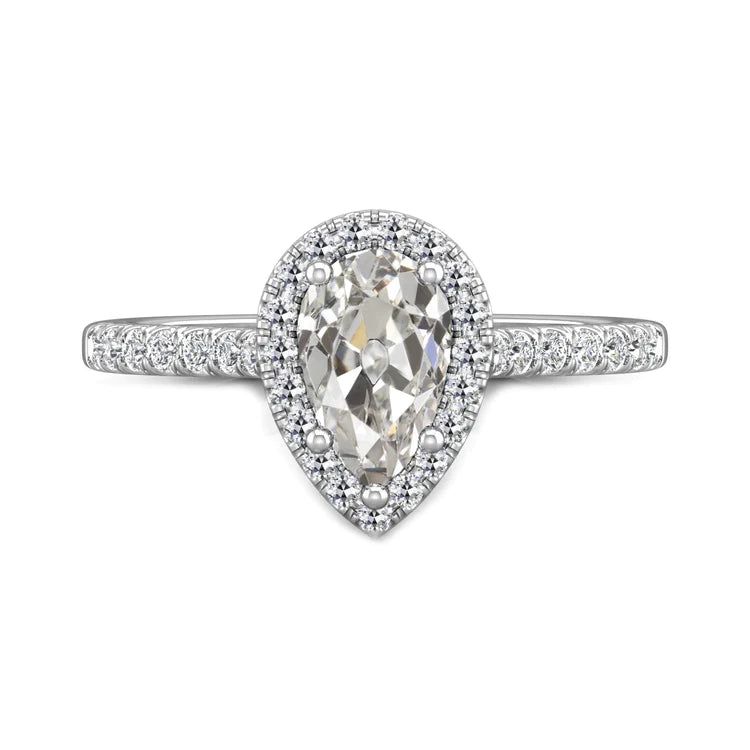 Round & Pear Old Mine Cut Genuine Diamond Halo Wedding Ring 4 Carats