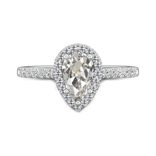 Round & Pear Old Mine Cut Genuine Diamond Halo Wedding Ring 4 Carats