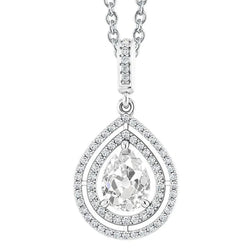 Round & Pear Old Mine Cut Halo Real Natural Earth Mined Diamond Pendant Gold 3.50 Carats