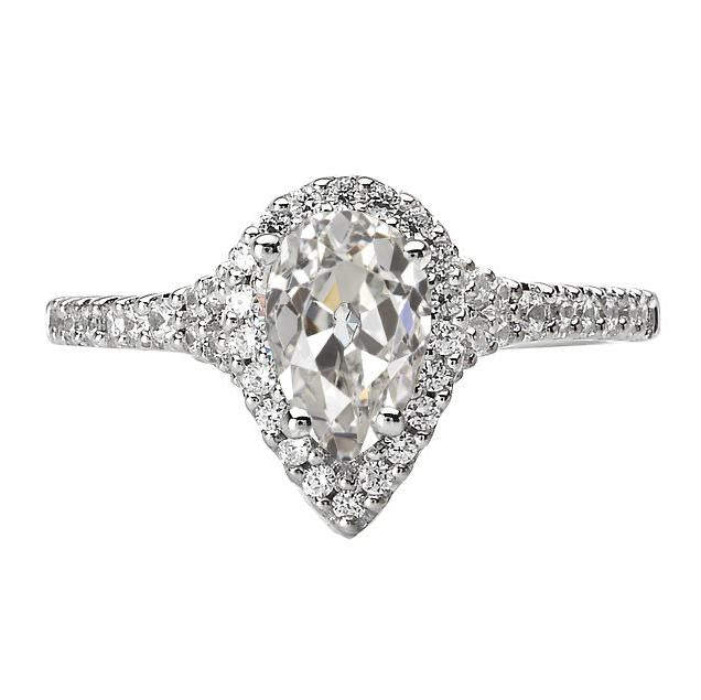 Round & Pear Old Mine Cut Real Diamond Halo Anniversary Ring 5 Carats