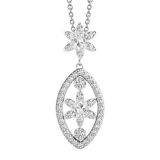 Round & Pear Old Mine Real Diamond Pendant 4 Carats With Chain Flower Style