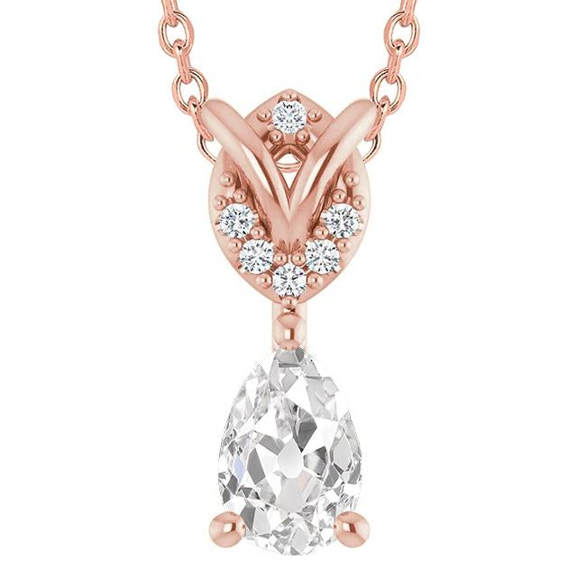 Round & Pear Old Miner Genuine Diamond Pendant 3.50 Carats Rose Gold 14K