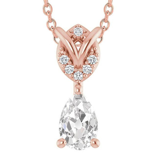 Round & Pear Old Miner Genuine Diamond Pendant 3.50 Carats Rose Gold 14K