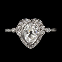 Round & Pear Old Miner Real Diamond Lady’s Ring Bezel Heart Style 4 Carats