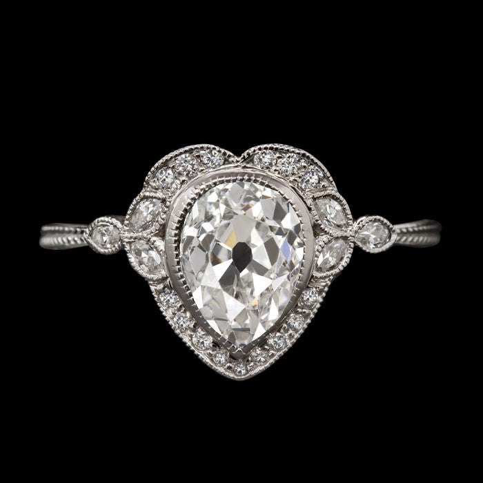 Round & Pear Old Miner Real Diamond Lady’s Ring Bezel Heart Style 4 Carats - Halo Ring-harrychadent.ca