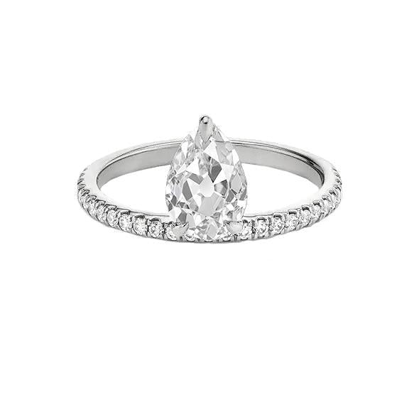 Round & Pear Real Old Mine Cut Diamond Ring With Accents 3 Carats