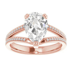 Round & Pear Real Old Miner Natural Earth Mined Diamond Wedding Ring Split Shank 6.50 Carats