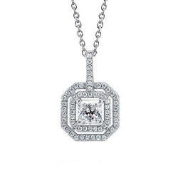 Round & Princess Cut Real Natural Earth Mined Diamond Necklace Pendant 2 Carats White Gold