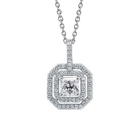 Round & Princess Cut Real Diamond Necklace Pendant 2 Carats White Gold