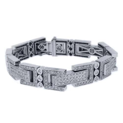 Round Shaped Real 18 Carats Diamond Men Bracelet White Gold 14K
