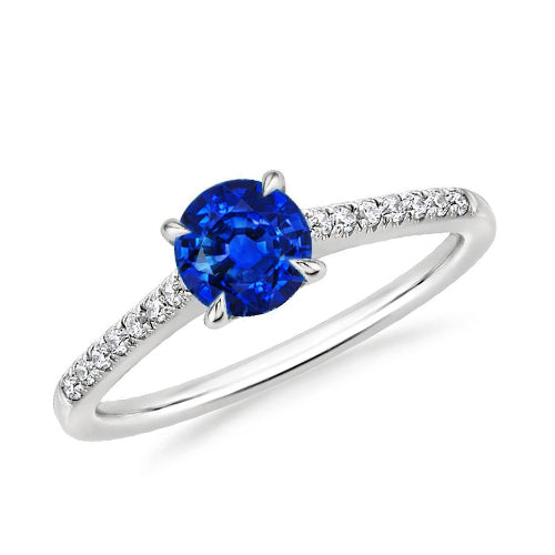 Round Sri Lanka Sapphire Ring Diamond Jewelry White Gold 14K